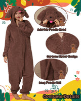 Hrxcrzco Unisex Poodle Dog Onesie Pajamas Cute Puppy Dog Costume Adult Halloween Animal Cosplay Costume Sleepwear Homewear, Dark Brown L