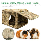 BWOGUE Large Grass House for Guinea Pigs,Hand Woven Straw Hut Foldable Small Animal Play Hideaway Bed with Double Openings Playhouse for Bunny Guinea Pig Chinchilla Ferret
