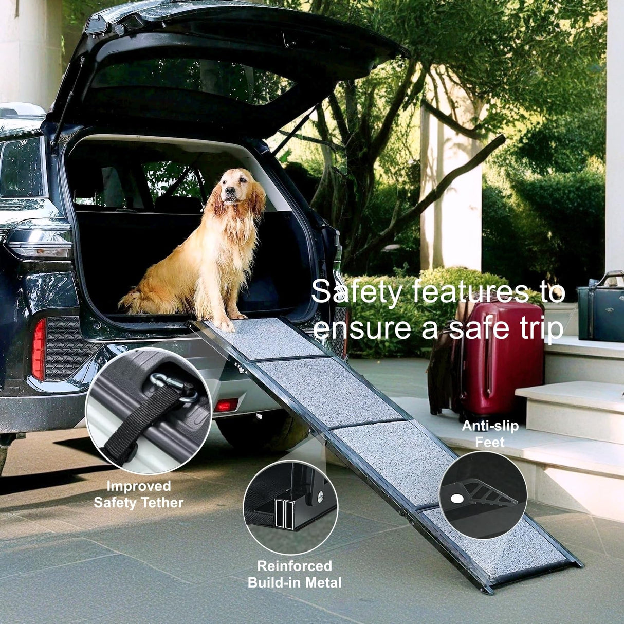 BestVida Pet Ramp (170 x 44 cm),Dog Ramp for Car, SUV & Truck, 67" Long & 17" Wide, Fold-able & Portable Pet Ramp with Non-Slip Rug Surface, Extra Wide Dog Steps for Medium & Large Dogs Up to 250LBS