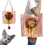 YOOLEETC Lion-Shaped Show Head Pet Canvas Shoulder Bag, Outcrop, Shoulder Bag. (Pink-Large)