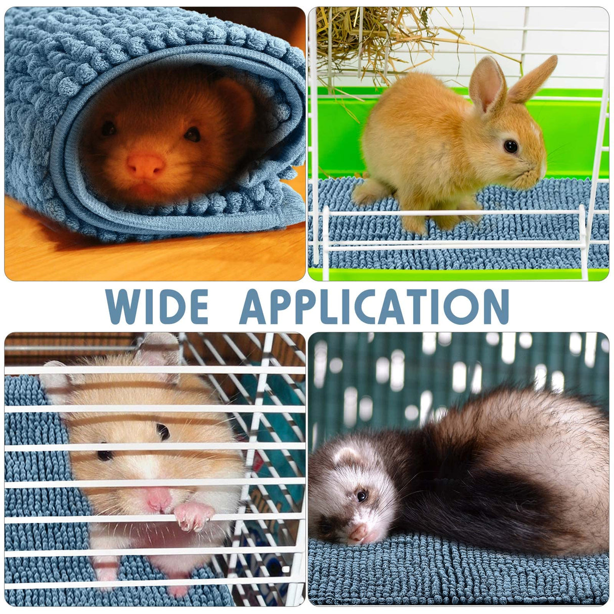 Amylove 4 Pcs Guinea Pig Cage Liner Washable Fleece Pee Pads Pet Dog Cat Bedding Training Mat for Small Animal Guinea Pig Puppy Bunny Hamster(16 x 24 Inch,Rectangular,Blue)