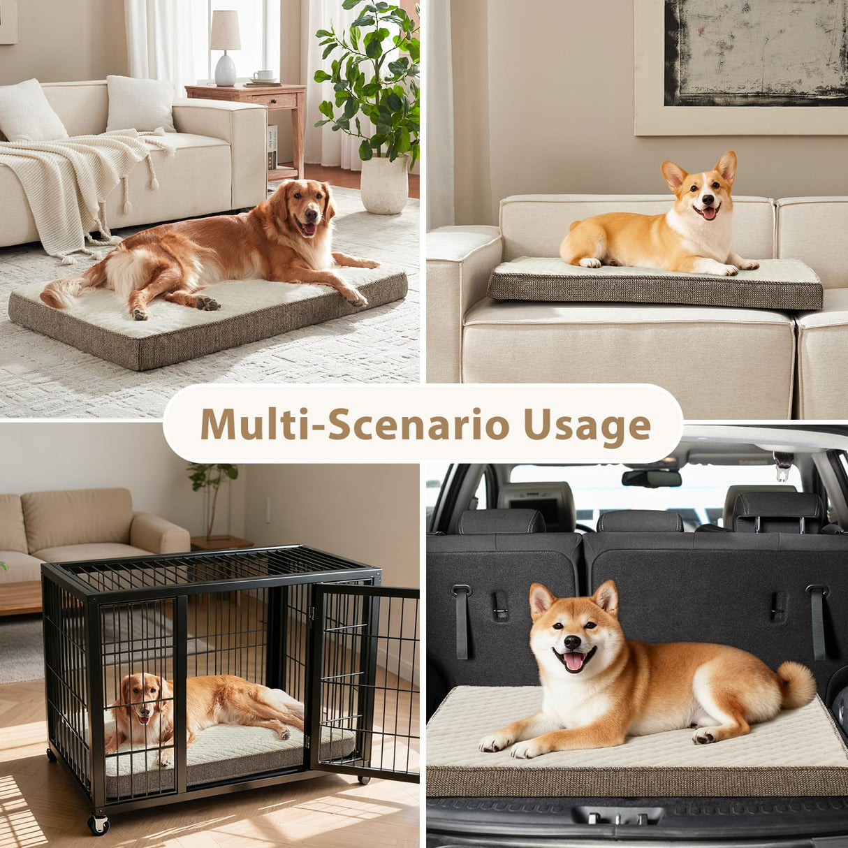 JOEJOY Orthopedic Dog Bed for Large Dogs, Washable Dog Crate Bed Large Sized with Removable Cover, Egg Memory Foam Big Pet Beds, Beige, 35"x22"