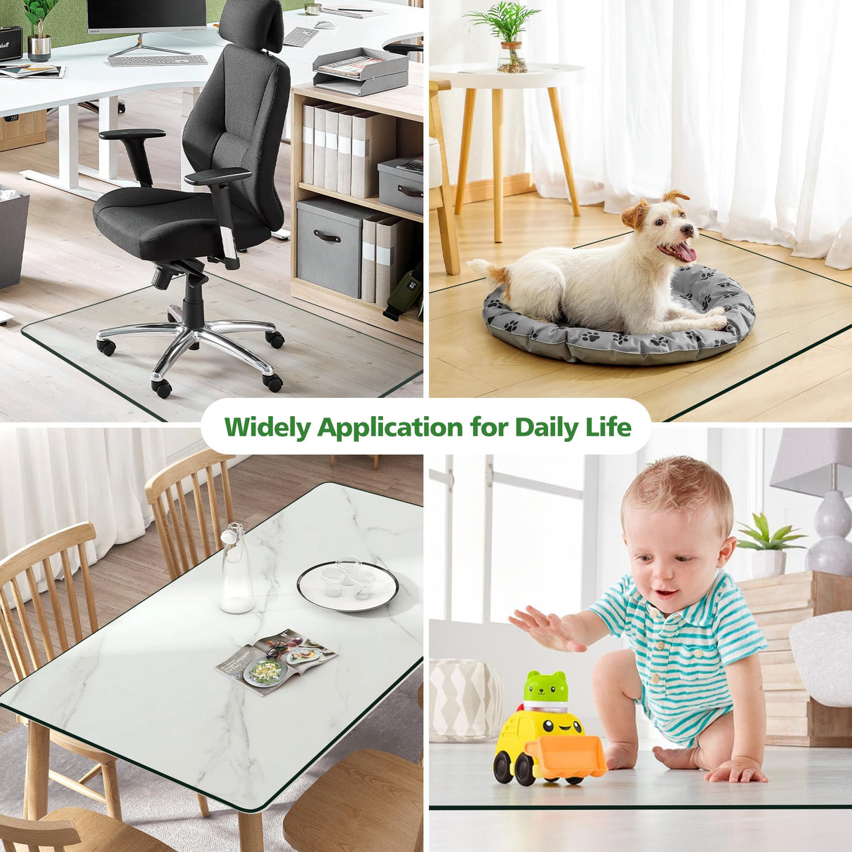 BesWin Glass Office Chair Mat, Tempered Glass Floor Mats for Carpet Floor, Heavy Duty Hard Glass Desk Chair Mat for Home or Office, Anti-Slip & Easy Glide - 29" x 47"