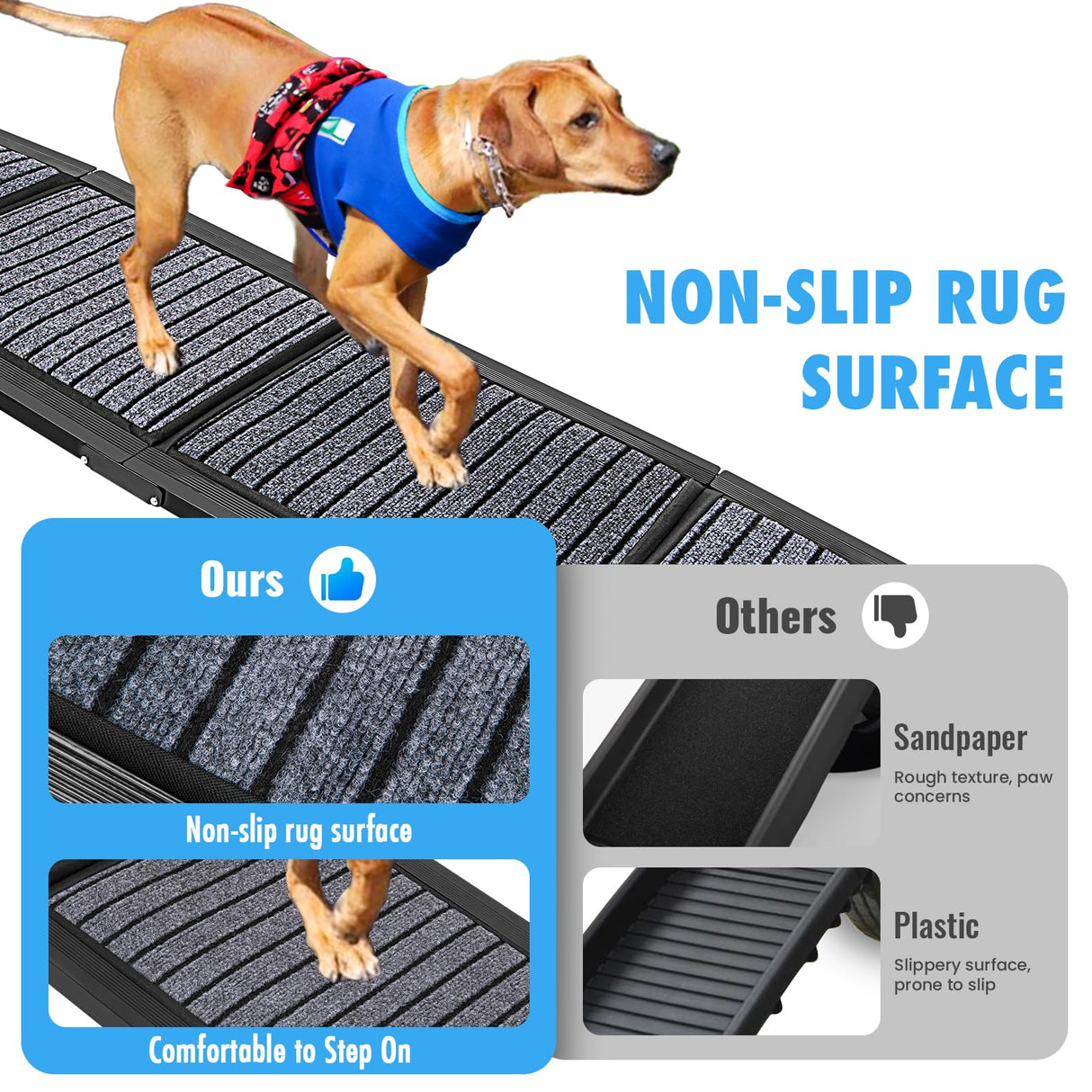 Folding Dog Ramp for Cars, 63"x17" Large Dog Ramp for SUV & Truck, Non-Slip Surface & Side Handle, Portable Pet Ramp