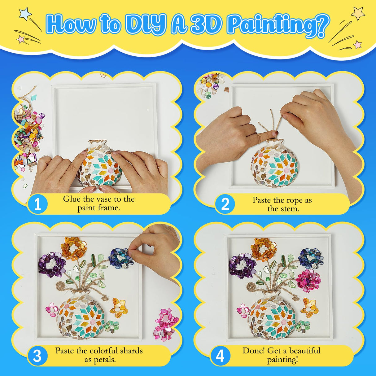 Kssiaz DIY Vase Mosaic Painting Kit, DIY Mosaic Arts and Craft Kits with Vase Flower Mosaic Accessories, Handmade Sticker Painting Gem Art Kit for Kids Christmas Room Decor
