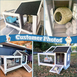 FunXplore Rabbit Hutch Indoor Outdoor Rabbit Cage Bunny Hutch with Casters, Urine Baffles Bottom Wire Floor Leakproof Tray Metal Feeder Openable Roof