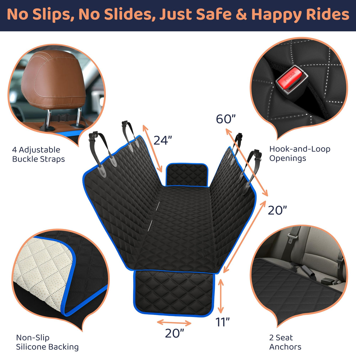 Petloox XL Dog Car Seat Cover for Back Seat, Waterproof Hammock for Car, SUV & Truck, Non-Slip Backseat Cover for Dogs, Heavy-Duty Dog Hammock Style Seat Protector Pets, Easy to Install & Clean