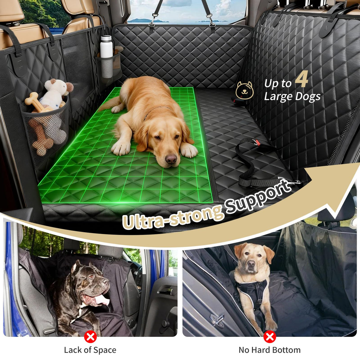 LEIMO KPARTS Dog Car Seat Cover for Back Seat,400lb Waterproof Dog Car Seat Cover Hard Bottom-Detachable,600D Heavy Duty Scratch Proof Nonslip Soft,Dog Hammock for SUVs,Car