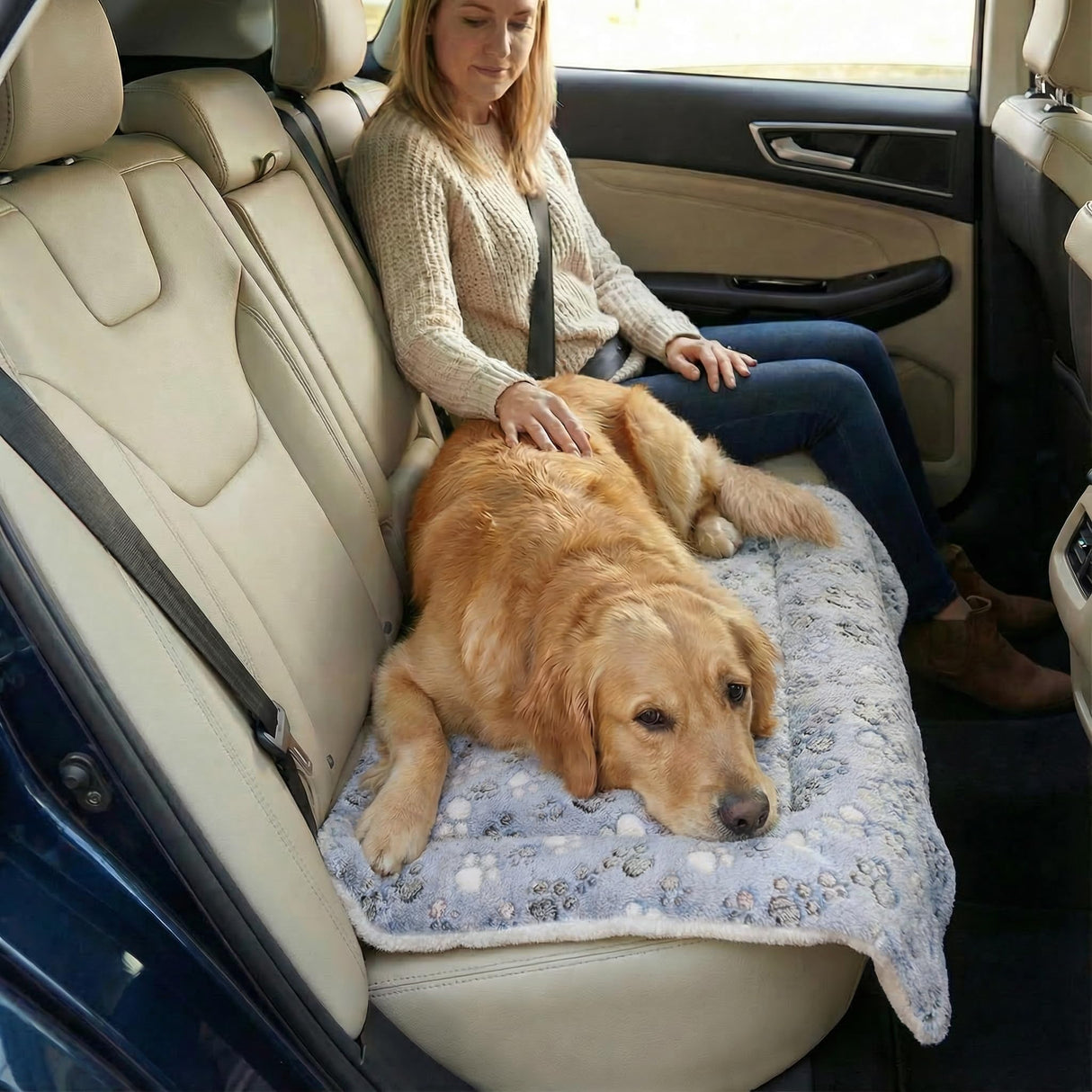 Reversible Dog Bed Mat - 35" x 27"Soft Dual-Sided Plush Pet Pad for Medium Small Dogs and Cat, Fully Washable Fleece Sleeping Mat, Warm Cushion for Crates, Kennels & Floors