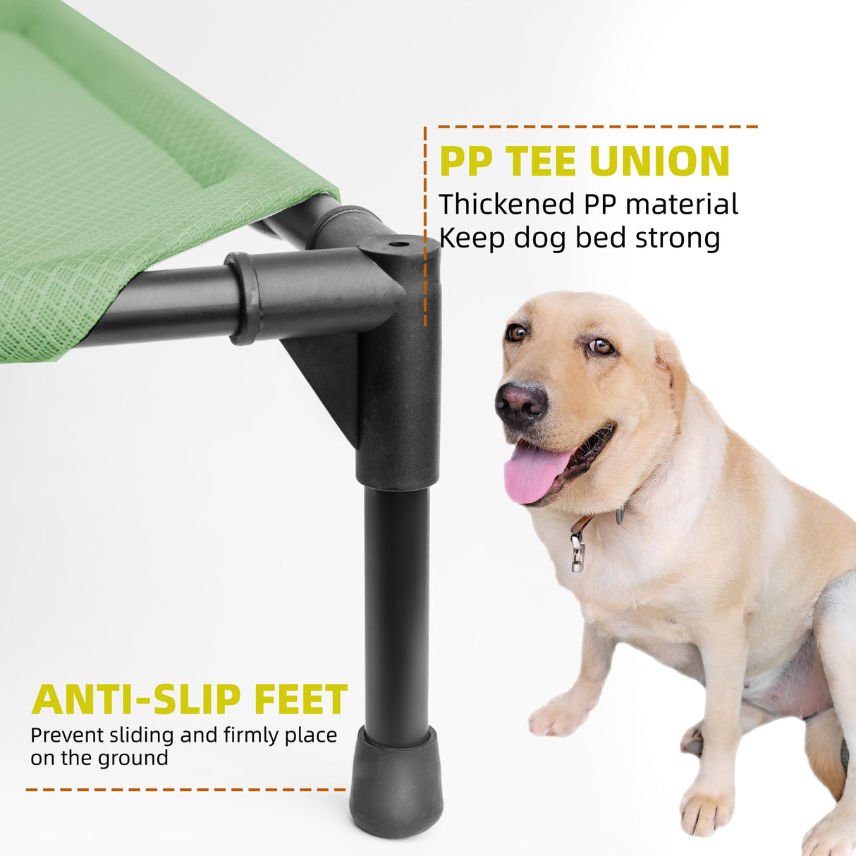 Soft Mesh Elevated Pet Bed for Large Medium Dogs Outdoor Resting Cot with Water-Resistant, Air-Permeable, Cooling and Anti-Skid Portable Dog Bed, Up to 120 lbs, 43.2" L x 31" W x 7.5" H, Green