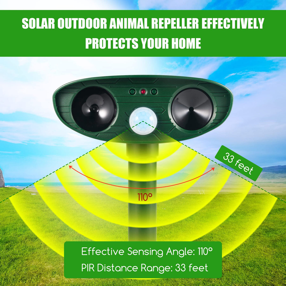 2024 Upgraded Solar Animal Repellent Ultrasonic pest Repeller Cat Repellent Squirrel Repellent Outdoor Waterproof Motion Sensor Strobe Lights Raccoon Repellent Skunk Coyote Deterrent(4 Pack)