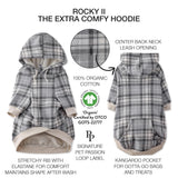 Pet Passion Rocky II - The Extra Comfy Hoodie, Organic Cotton and Recycled Poly Dog Hoodie Pet Coat Sweater for Small, Medium, Large Dogs, Gray Chesterfield Plaid, Large