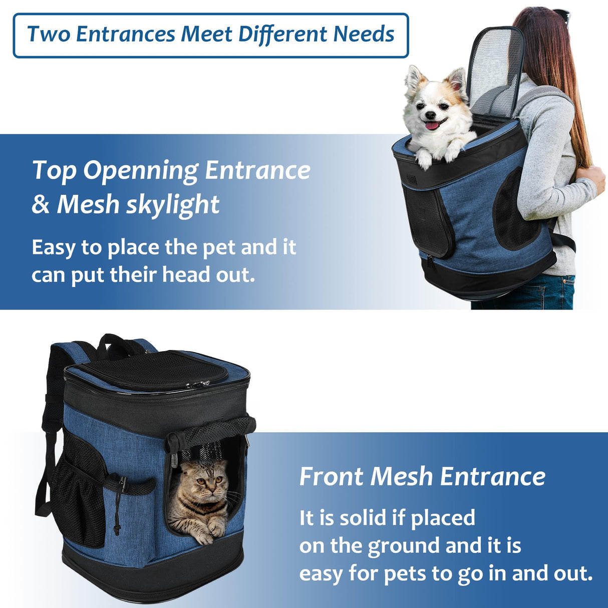 Kritter Planet Pet Carrier Backpack for Cats Dogs, Breathable Pet Backpack with 4 Mesh Window, Portable Pet Carrier for Camping