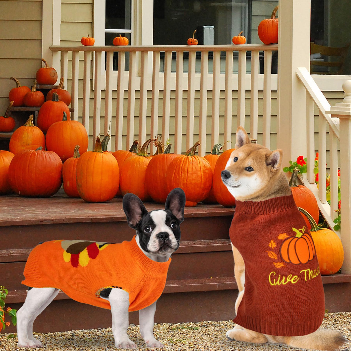 PAYHTOW 2 Pack Thanksgiving Dog Sweater, Knitted Dog Thanksgiving Fall Holiday Sweaters Outfit Clothes for Small Medium Large Dogs Pets (Turkey & Pumpkin, X-Large)