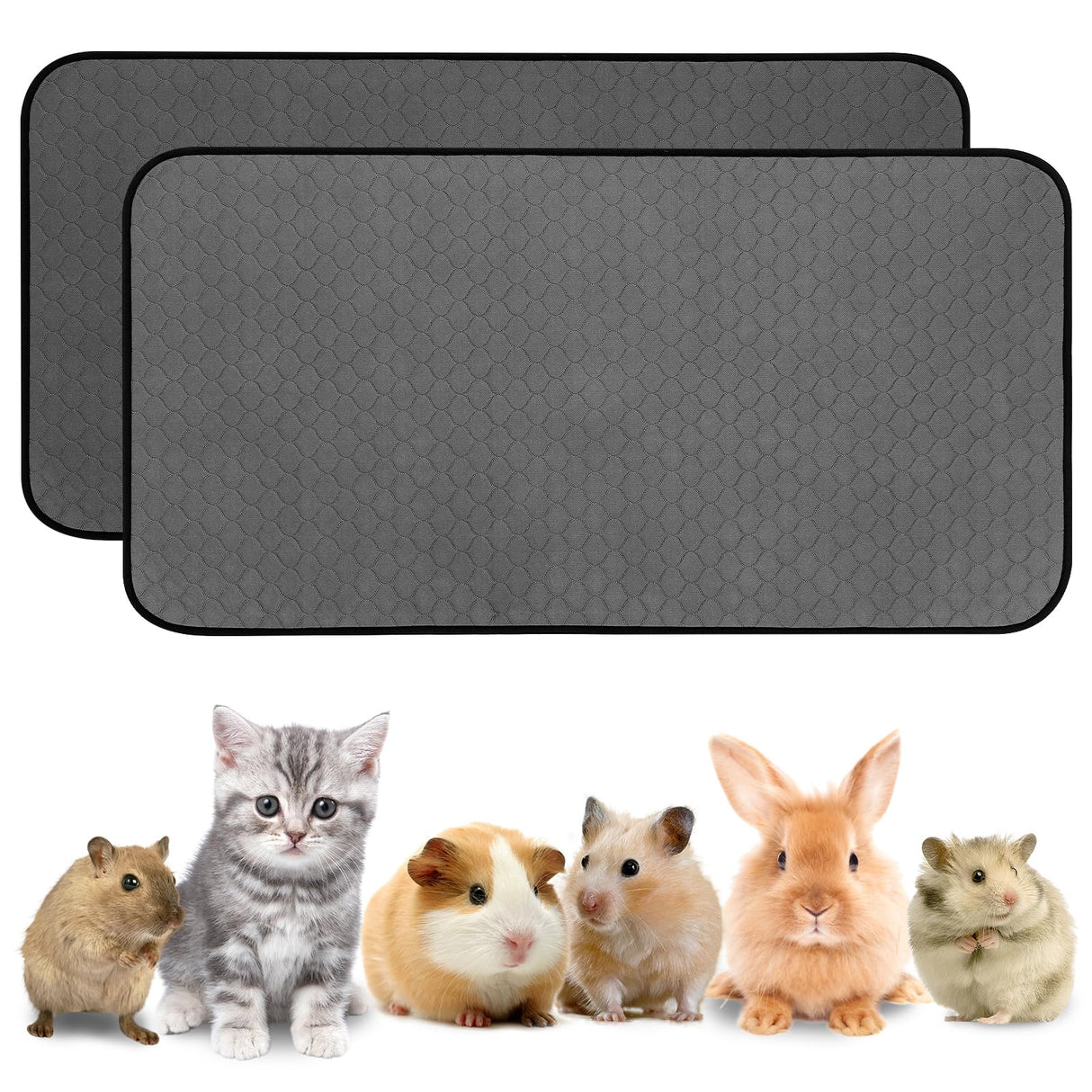 2 Pack Guinea Pig Cage Liners, Washable Guinea Pig Pee Pads Waterproof Reusable & Anti Slip Guinea Pig Bedding Fast and Super Absorbent Pee Pad Tarp Bottom for Small Animals (Dark Grey 24" X 47")
