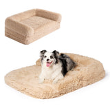 EHEYCIGA Foldable XXL Dog Bed for Large Sized Dog, 54"x38"x7.5" Faux Fur Fluffy Pet Couch Bed, Orthopedic Calming Memory Foam Big Pet Bed, Washable Pet Sofa Bed with Non-Slip Bottom, Camel