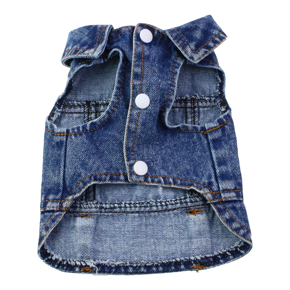 Puppy Denim Dog Jeans Jacket for Small Medium Dogs & Cats - Vintage Washed Lapel Vests with Scratch-Resistant Design