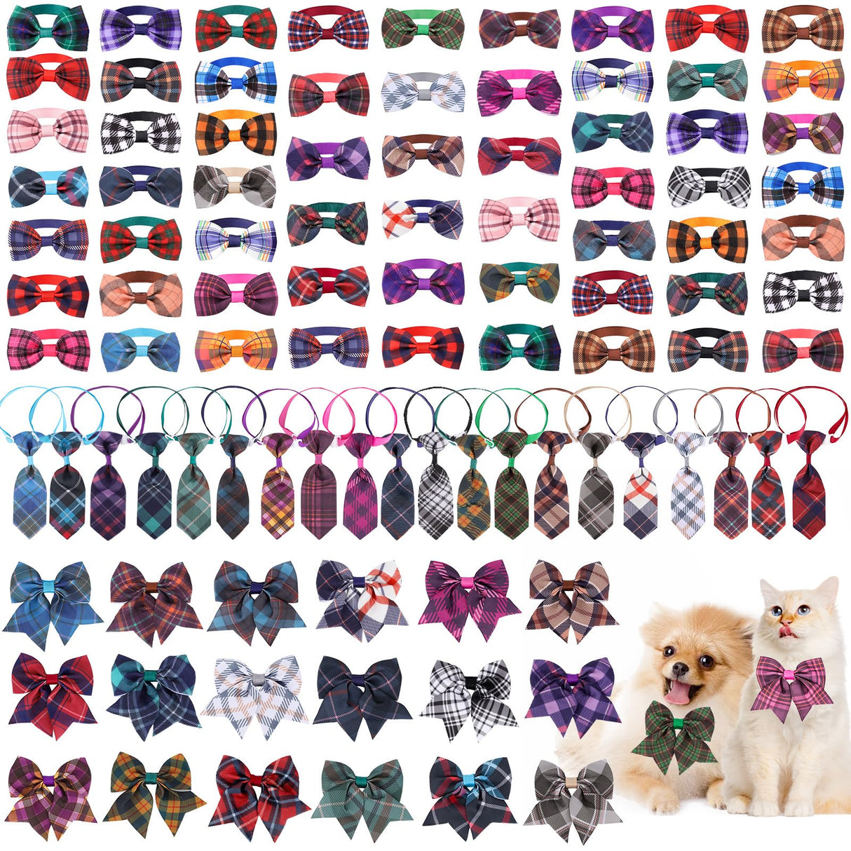 Segarty Dog Bow Ties and Small Dog Tie Set, 100 Pack Bowties for Pets Adjustable Bowties Pet Necktie Collar Set Grooming Accessories Bulk for Cats Puppy Birthday Wedding Party