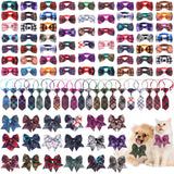 Segarty Dog Bow Ties and Small Dog Tie Set, 100 Pack Bowties for Pets Adjustable Bowties Pet Necktie Collar Set Grooming Accessories Bulk for Cats Puppy Birthday Wedding Party