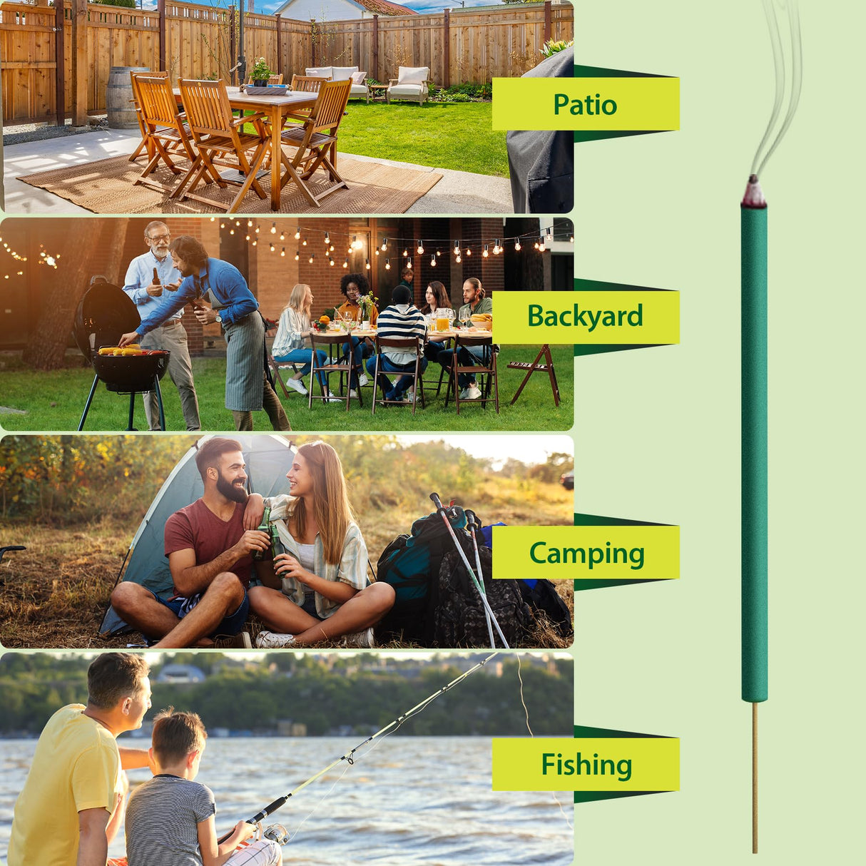 KICKOUTOR Mosquito Repellent Outdoor Patio 24 PCS Natural Citronella Incense Sticks DEET Free Lemongrass Oil Bug Gnat Mosquito Control for Indoor Backyard Travel Camping