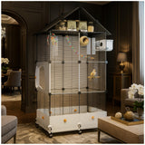 60in Large Flight Bird cage, Equipped with Bird's Nest， Ladder, Swing, Feeder, etc. with Wheels for Easy Outdoor Movement, Suitable for Parrots, Pigeons (Black, 28.4" L x14.2W x 60" H)