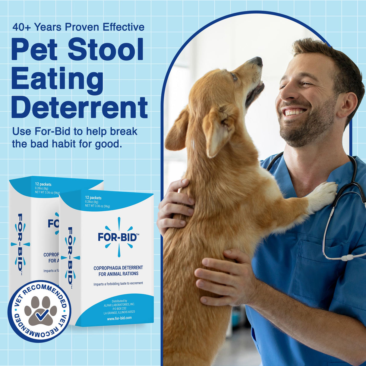 For-Bid Stool Eating Deterrent for Dogs & Cats – Vet-Recommended Coprophagia Deterrent for Dogs for 50+ Years – Effective, Pet Safe, Helps Reduce Odors & Won't Alter Food Taste – Made in The USA