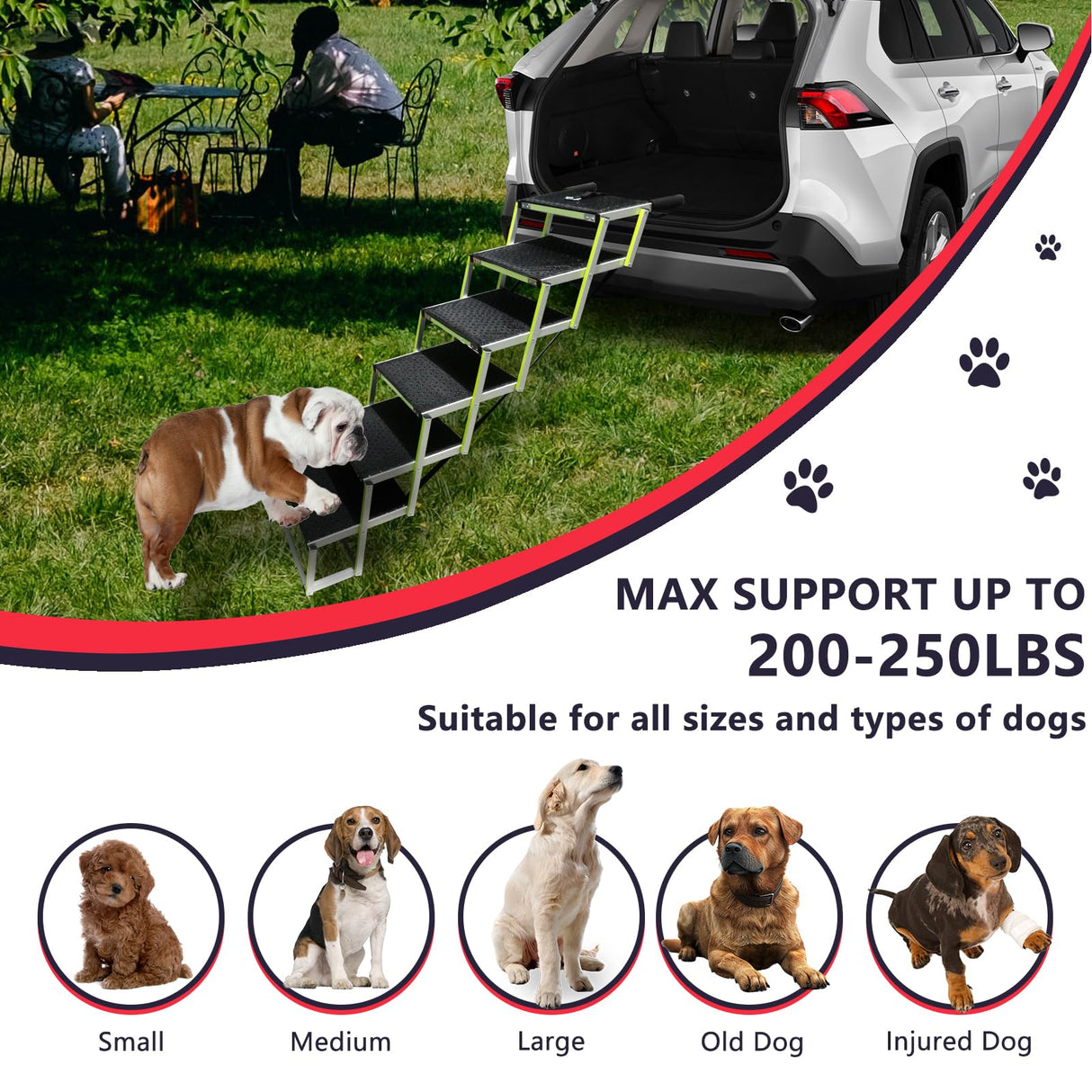 PENSUN Dog Ramps for Small & Big Dogs Portable Folding Pet Stairs with Nonslip Surface Foldable Truck Ramp Stairs for Car, SUV and Trucks, Supports Up to 250LBS, 6 Steps