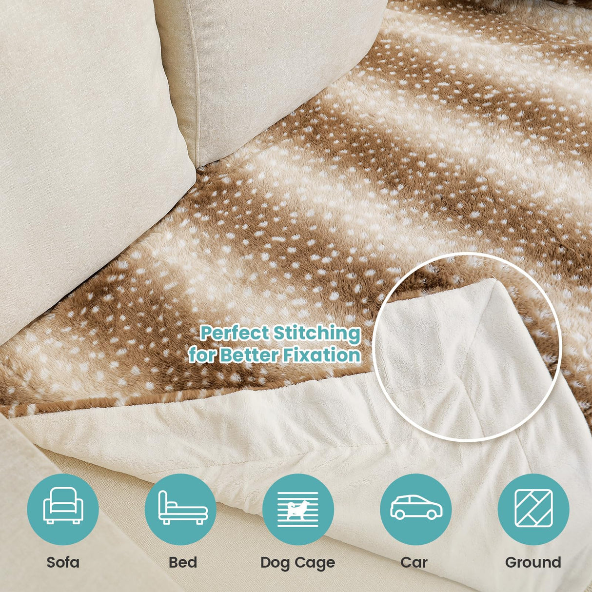 COZY KISS Waterproof Pet Blanket, Christmas Deer Print Blanket for Bed Couch Protector, Reversible Washable Plush Dog Faux Fur Throw for Puppy, Double Sided Cat Blanket, 30x40 inch, Brown