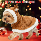 EXPAWLORER Dog Christmas Costume Winter Coat with Hat, Fleece Warm Elk Pet Cloak Cape Blanket with Antlers for Cold Weather, Thicken Dog Sweater Jacket Clothes for Small Medium Large Dogs Cats BrownXL