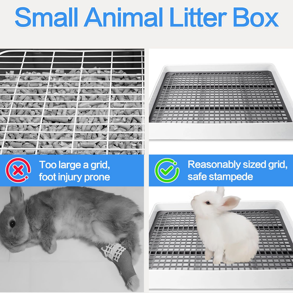 Seuqhck 2 Pack Rabbit Litter Box with Grate, Large Shallow Bunny Litter Box Tray Plastic Guinea Pig Training Pan for Small Animals, Hamster, Hedgehog, Chinchillas, 14.5 x 11.6 x 2.5 Inch