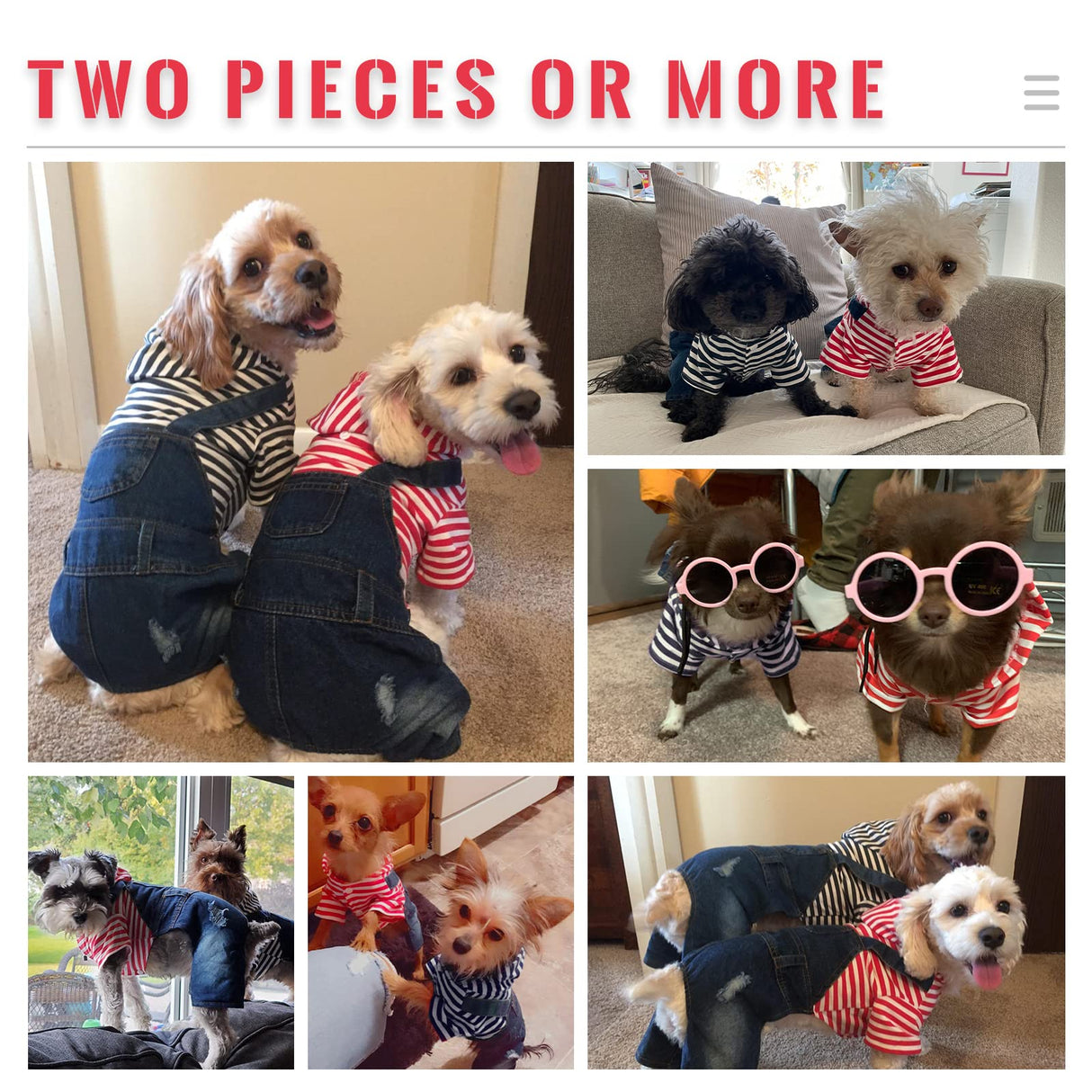 DOGGYZSTYLE Small Dog Hoodie Clothes Cute Stripe Shirts Denim Jumpsuit One-Piece Outfit for Small Medium Dogs Cats Boy Girl Chihuahua Blue Jeans Overalls Puppy Costume (Red,XL)