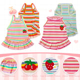 XGDMEIL Cute Small Dog Dress Girl Female Dog Clothes Spring Summer Pet Puppy Cats Striped Dress Outfits for Shih Tzu Yorkies Chihuahua Maltese(4 Pcs,X-Large)