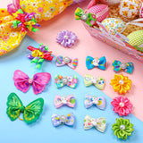 MTLEE 50 Pcs Easter Dog Bows Dog Hair Bows Bulk Easter Grooming Cute Rabbit Pattern with Rubber Bands Puppy Yorkie Cat Bunny Butterfly Topknot Rhinestone Pearl Girl Accessories
