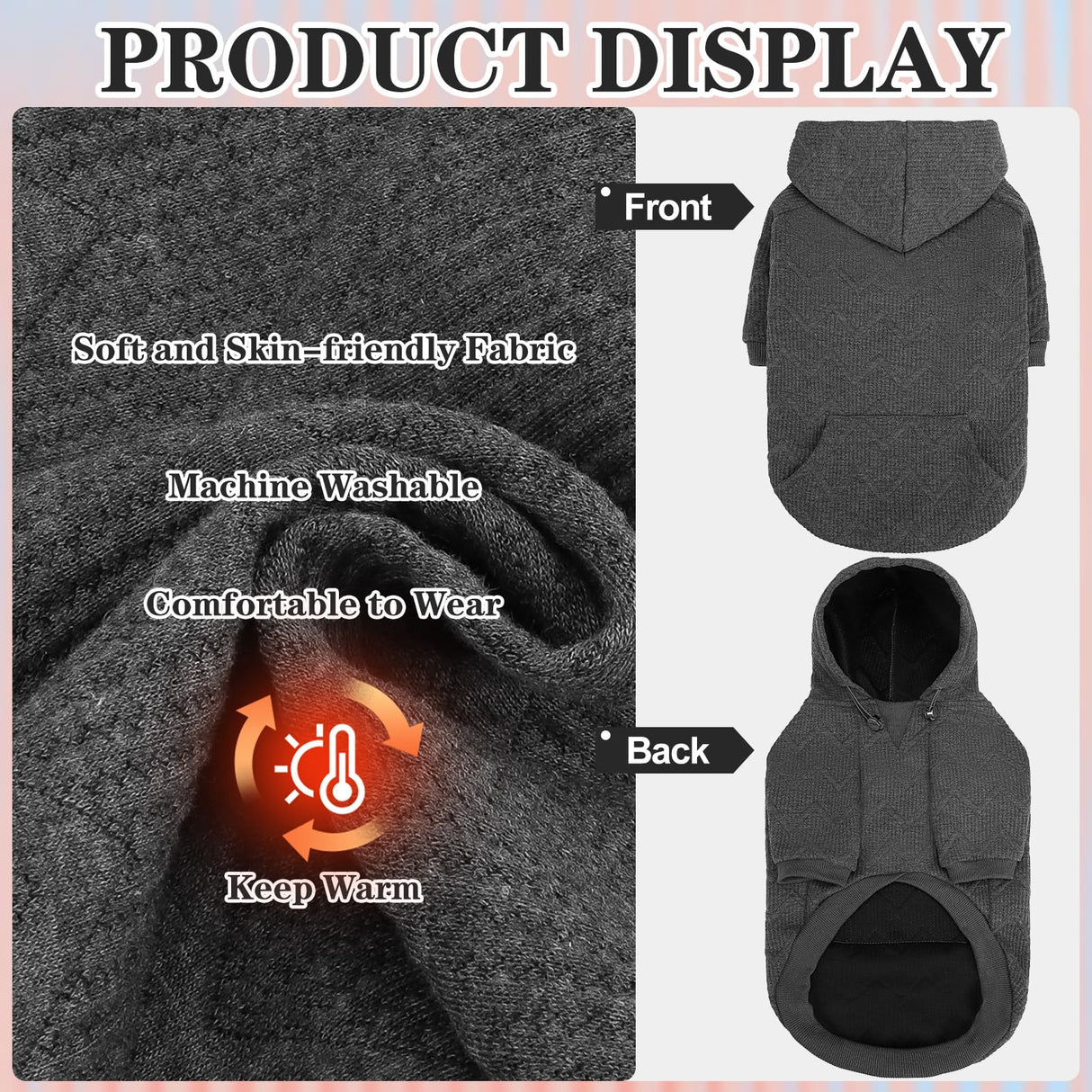 EXPAWLORER Dog Hoodie for Small Medium Large Dogs, Soft and Warm Fall Pet Clothes,Dog Sweater with Leash Hole and Pocket, Winter Cold Weather Coat, Sweatshirt for Boys Girls, Grey L