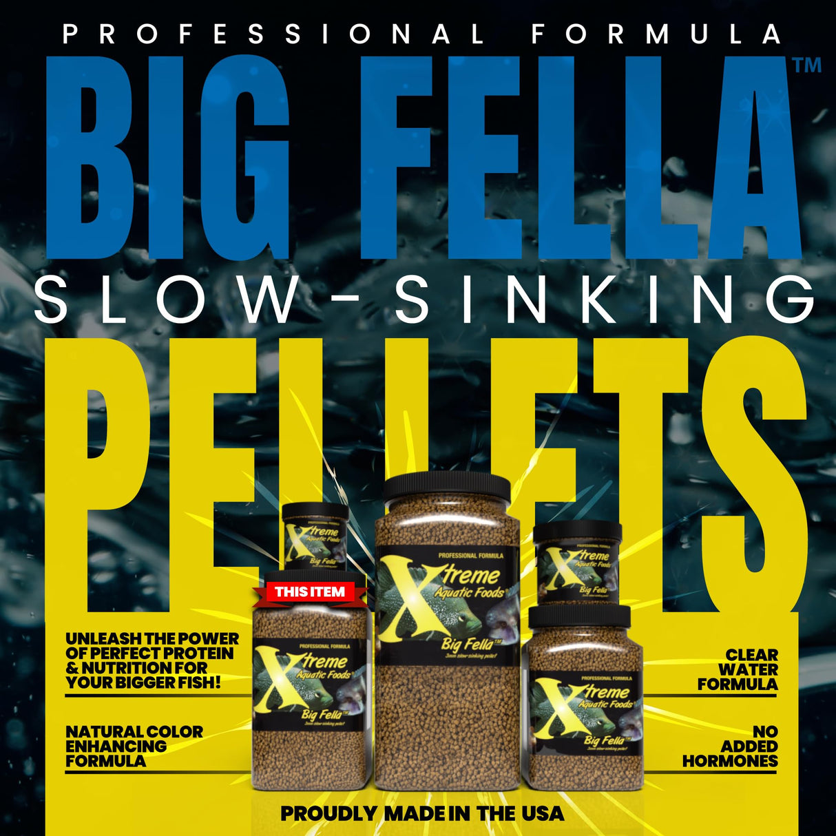 Xtreme Big Fella 3.0mm Pellets: Professional Nutrition for Medium to Large Cichlid/Community Fish - Boost Immune & Digestive Health, Color & Energy, Max Protein Fish Food – USA Farm Grown (20oz)