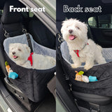 Dog Car Seat for Small/Medium Dogs up to 35 lbs, Memory Foam Booster Seat with Washable Cover, Storage Pockets & Safety Belts, Travel Pet Bed for Front & Back Seat