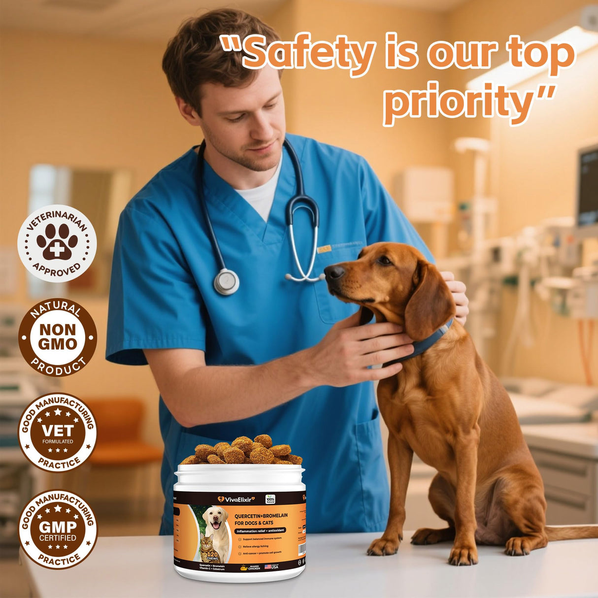 Quercetin & Bromelain for Dogs & Cats with Colostrum & Probiotics - Supports Immune System, Relieves Itchy Allergies, Anti-Inflammatory Antioxidants, Veterinarian Recommended, 120 Chewable Tablets
