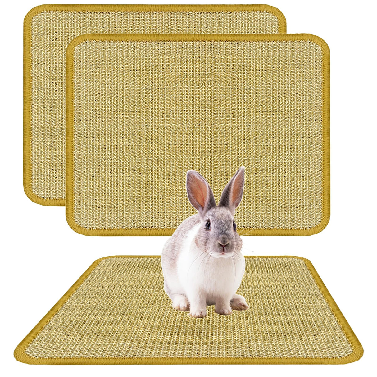 DYAUS Rabbit Scratching Pad, Sisal Bunny Scratch Pad, Natural Rabbit Foraging Mats for Cages, Indoor Bunny Toys Accessories for Bedding Biting Sleeping Resting (2PCS, 16x12in)