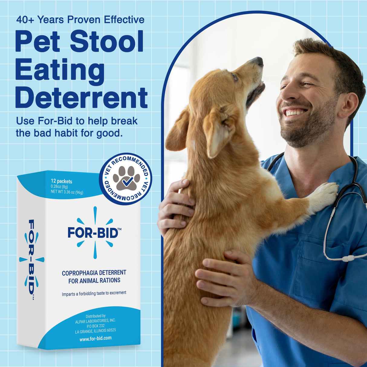 For-Bid Stool Eating Deterrent for Dogs & Cats – Vet-Recommended Coprophagia Deterrent for Dogs for 50+ Years – Effective, Pet Safe, Helps Reduce Odors & Won't Alter Food Taste – Made in The USA