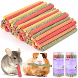 ERKOON 80Pcs Rabbit Timothy Hay Sticks, Five Flavors：PurplePotato/TimothyHay/Pumpkin/Strawberry/Carrot，Suitable Guinea Pig, Hamste, Gerbil, Chinchilla Treats, Chew Toys for Teeth for Bunnies ﻿
