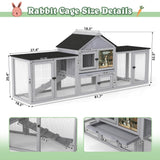 COZIWOW 82inches Extra Large Wood Rabbit Hutch Outdoor Easy to Assemble and Stable Bunny Cage Indoor with Cleaning Tray & Waterproof Roof for Small and Medium Bunny Rabbit Chick（Grey with Pattern）
