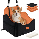 XEEP Dog Car Seat for Small/Medium Dogs Up to 35lbs, Dog Booster Seat with Memory Foam Cushion, Washable Pet Car Seat with Safety Belt & Pee Pad & Blanket, Fits in Front/Back Seat(Black/Brown)