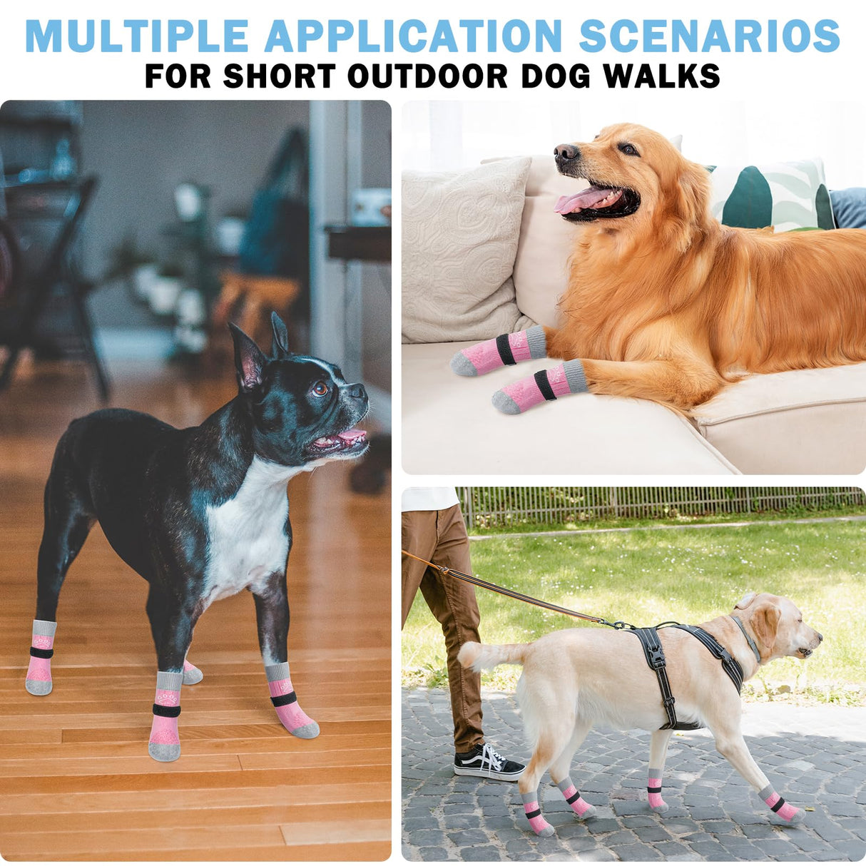 SCENEREAL Double Side Anti-Slip Dog Socks for Hardwood Floors to Stop Licking Paws, Non-Slip Dog Shoes for Hot/Cold Pavement, Slipping, Paw Protectors with Grippers Pink Pearl Paw XL