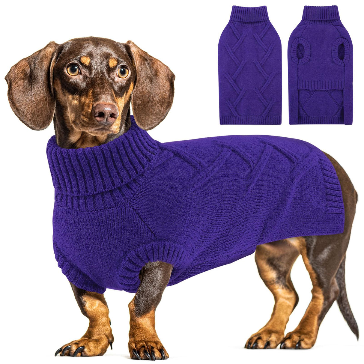 Queenmore Dog Sweaters for Medium Dogs Pit Bull Sweater for Dogs Boy Girl Winter Christmas Sleeveless Turtleneck Cable Knit Stretchy Sweatshirt Dog Sweaters Pet Clothes Xmas Outfits (Orchid, Medium)