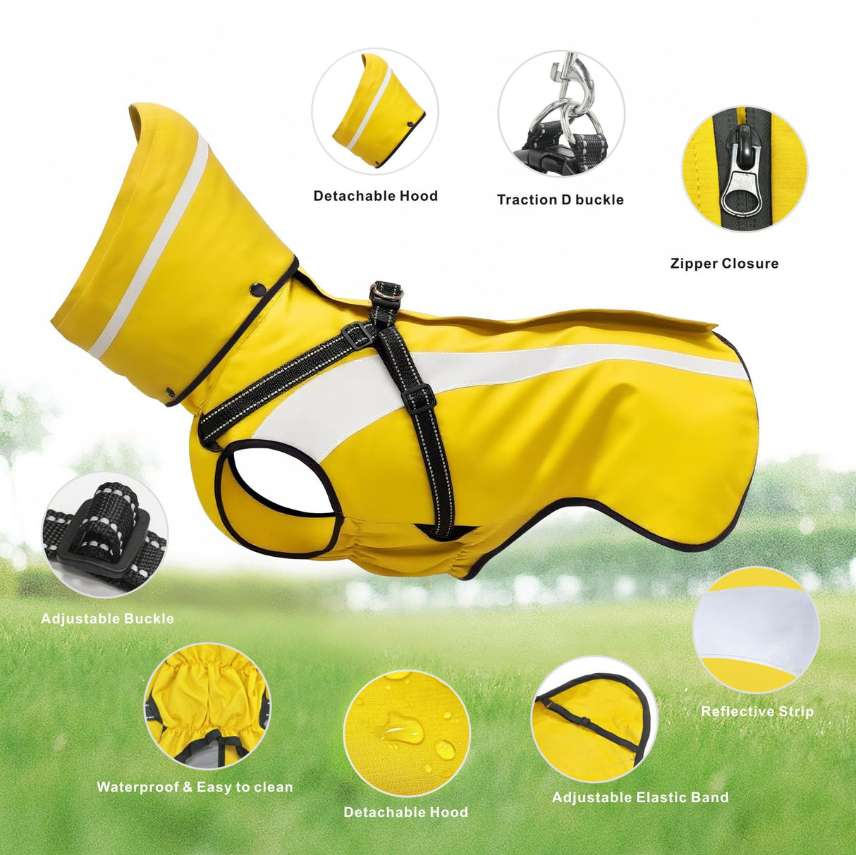 Mosucoirl Dog Raincoat Waterproof Raincoats for Dog Reflective Dogs Rain Jackets with Hood Hoodie Pet Rain Poncho Coat for Small Medium Large Dogs Puppies S-XXL (Yellow, M)
