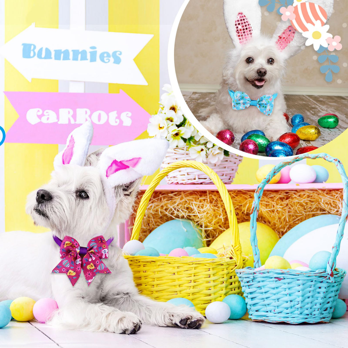 Aliceset 240 Pcs Easter Dog Bows Tie Collar Bulk Spring Adjustable Flower Pet Neckties for Dog Cat Grooming Accessories and Pet Festival Holiday Party