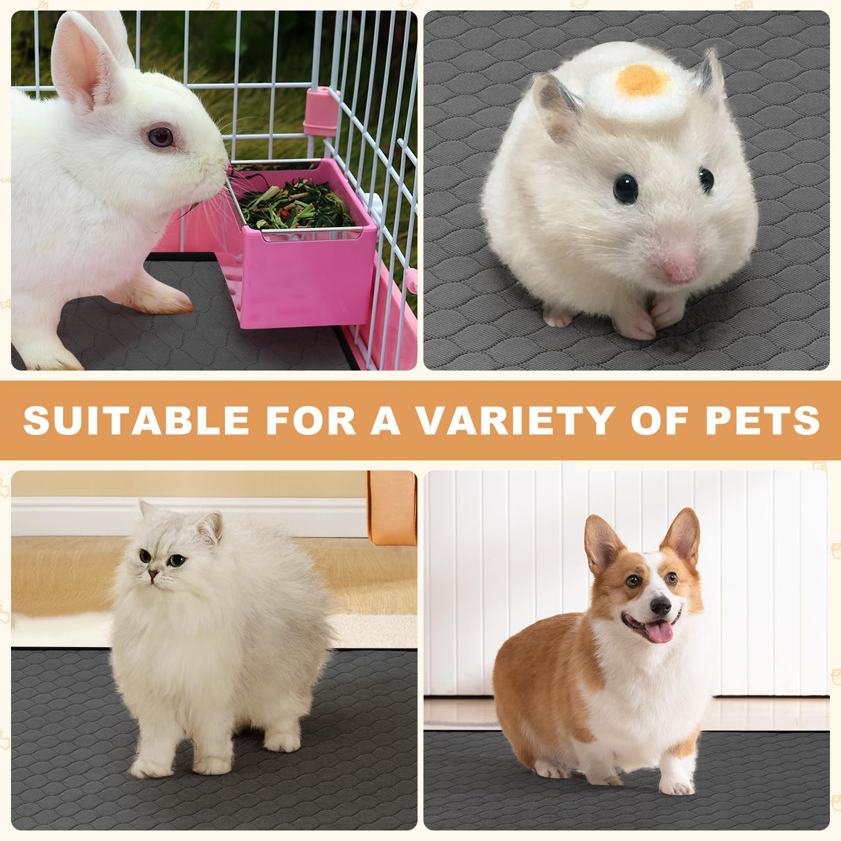 2 Pack Guinea Pig Cage Liners, Washable Guinea Pig Pee Pads Waterproof Reusable & Anti Slip Guinea Pig Bedding Fast and Super Absorbent Pee Pad Tarp Bottom for Small Animals (Dark Grey 24" X 47")
