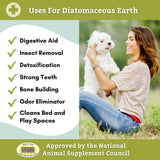 Wholistic Pet Organics Diatomaceous Earth - Food Grade for Dogs & Cats - 13 Oz - Multi Use Powder - Pet Safe Non-Chemical Freshwater Sourced Silica Supports Overall Health - Made in USA - 105 Scoops