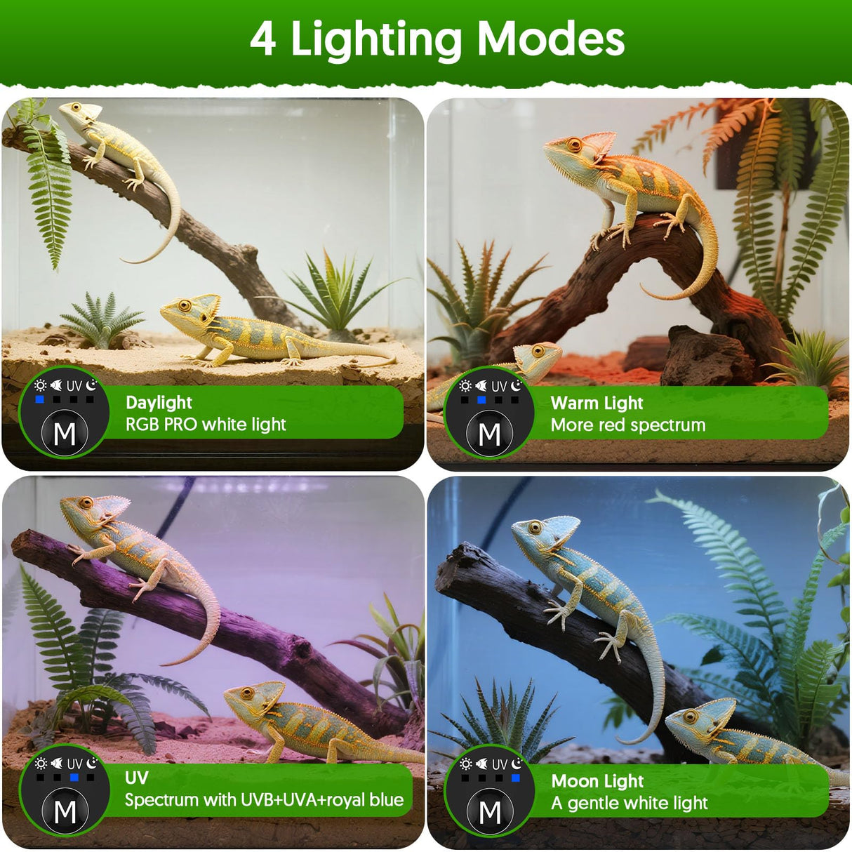 QZQ UVB Light for Reptiles, 24W LED UVA UVB Reptile Lamp with Dimming and 4 Lighting Modes, New Mode 24/7 Timer, Adjustable Brightness, LED Light for Bearded Dragon, Gecko, Tortoise, Lizard