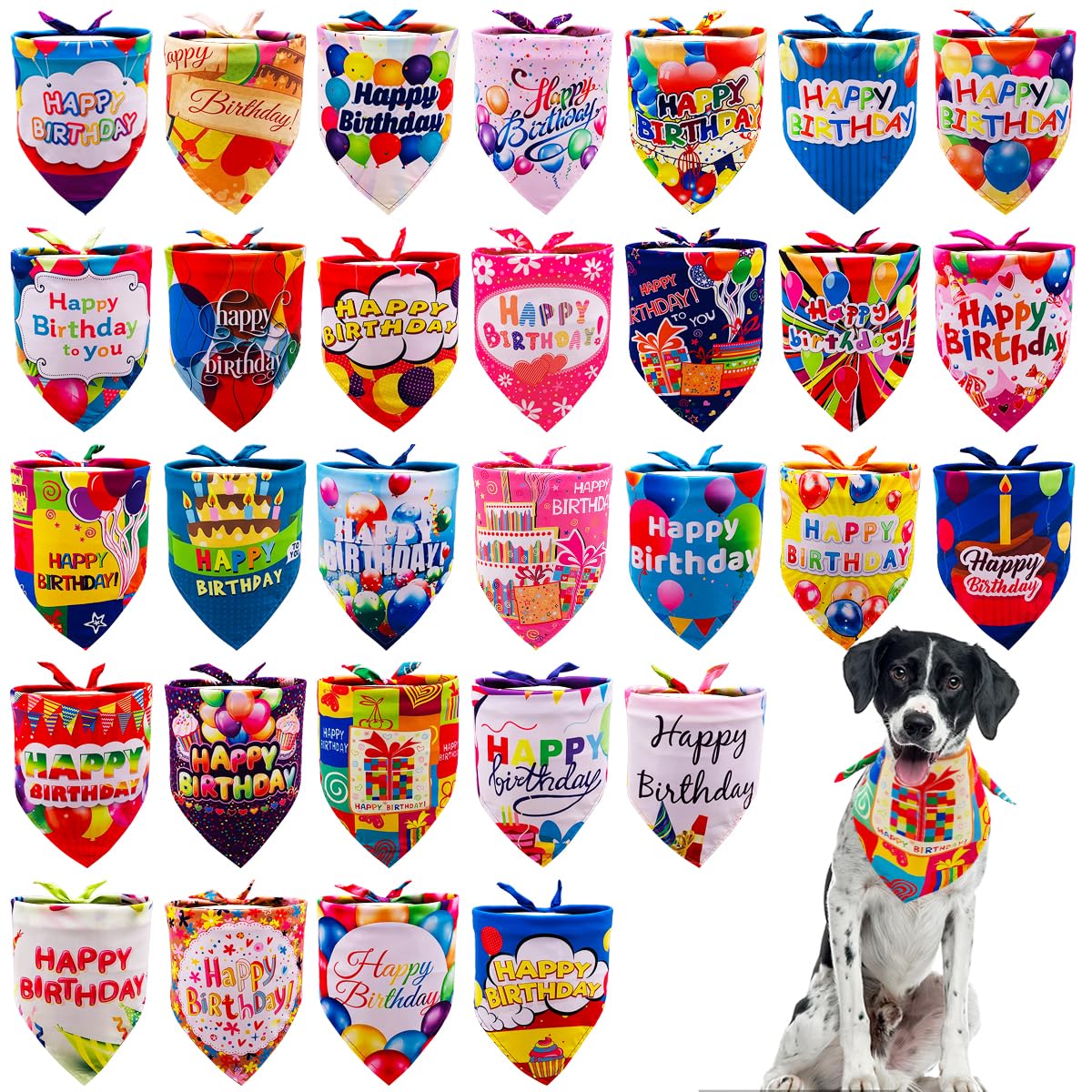 JpGdn 30PCS/Pack 33Inch Dog Birthday Bandanas Bulk Party Bandanas for Large Extra Large XL XXL Breed Dogs Stitching Hemming Selvedge Sewing Scarves Grooming Accessories Costume
